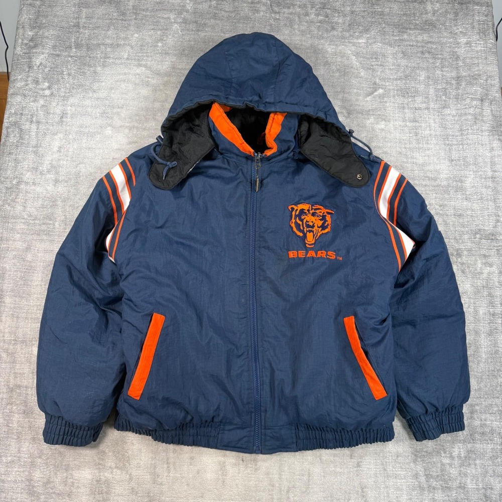 Chicago Bears Jacket Mens XL Blue VTG Pro Player Reversible Hooded Puffer NFL